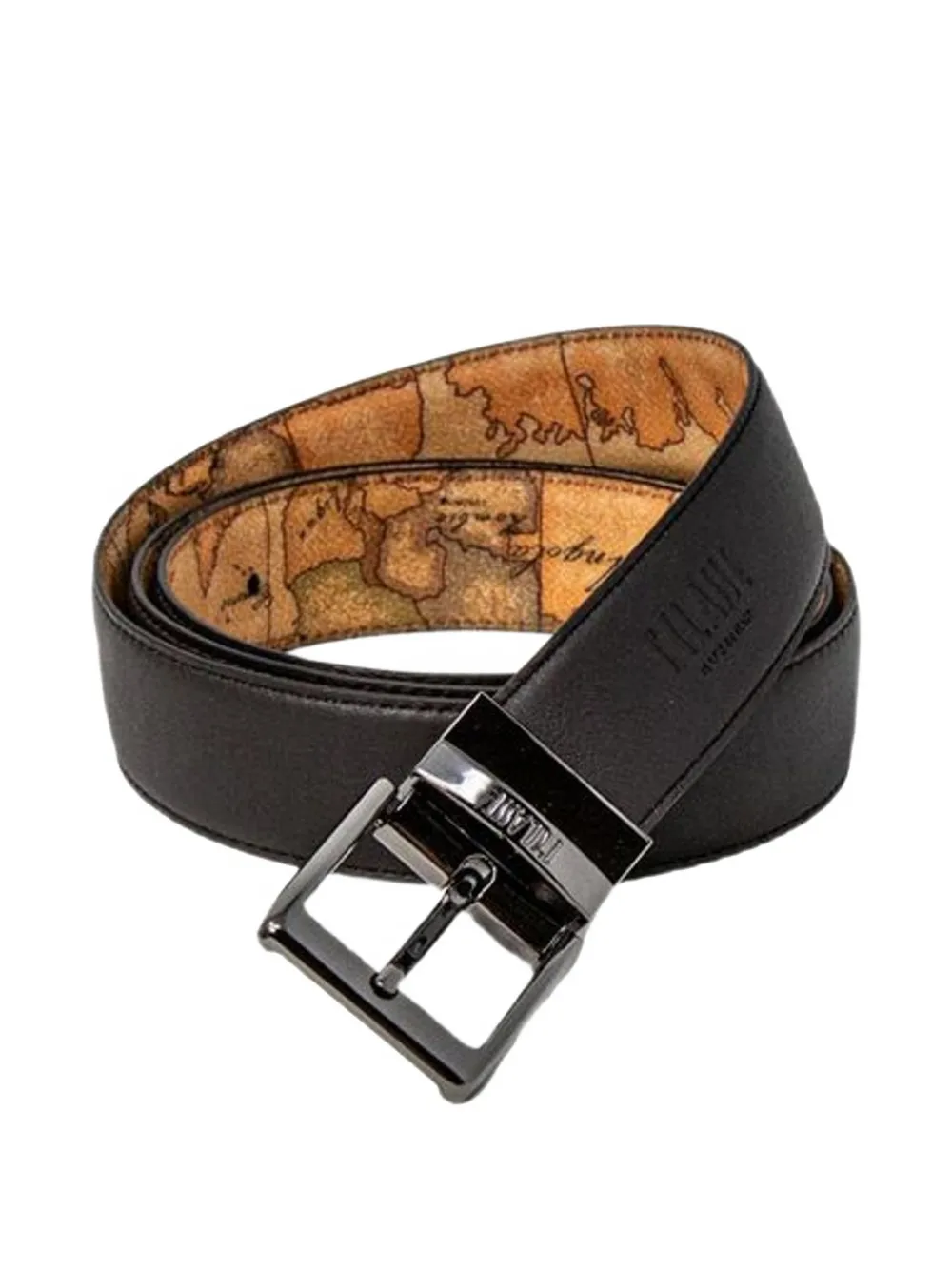 ALVIERO MARTINI 1° CLASSE reversible Geo Map leather belt - Toni neutri