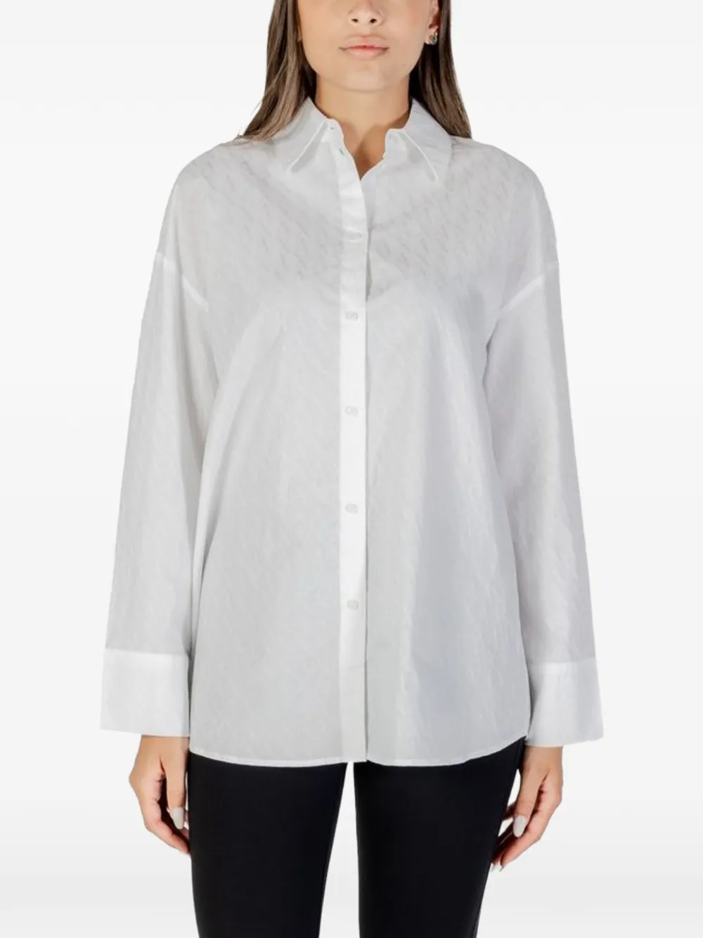 Armani Exchange Logo-jacquard Long-sleeve Shirt In White