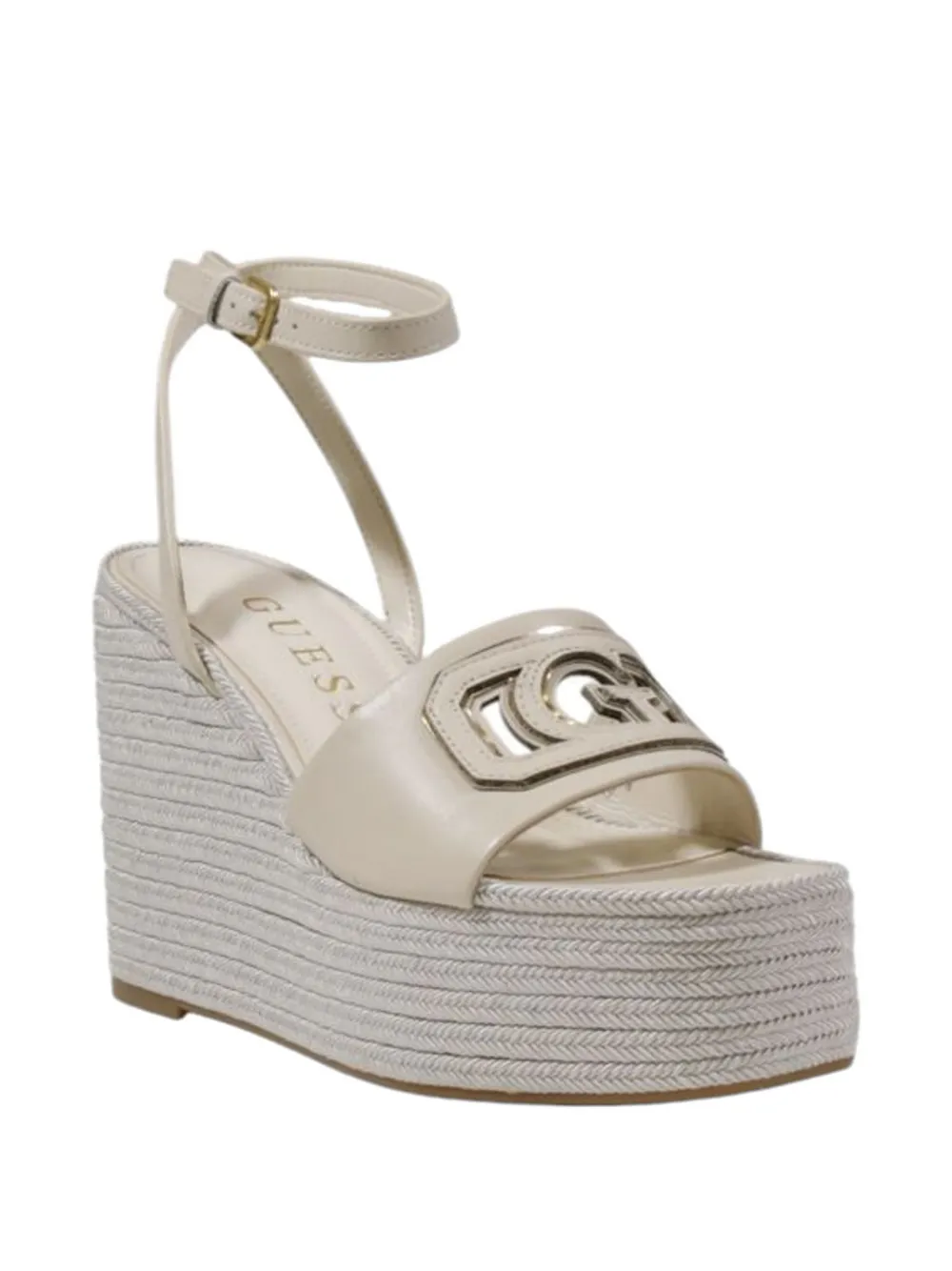 GUESS USA logo-plaque platform wedge sandals Beige