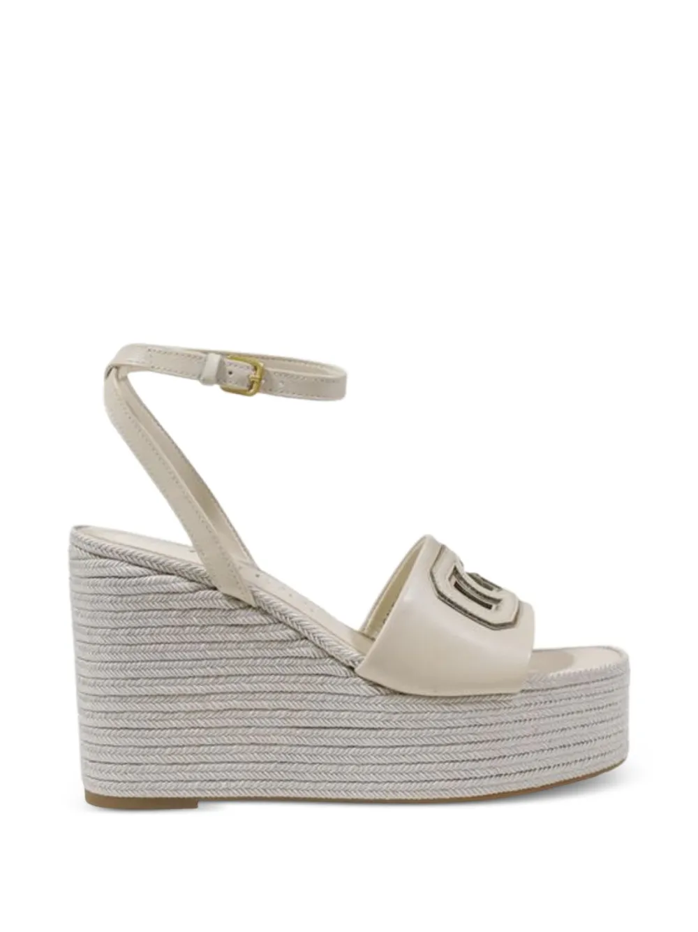 GUESS USA logo-plaque platform wedge sandals Beige