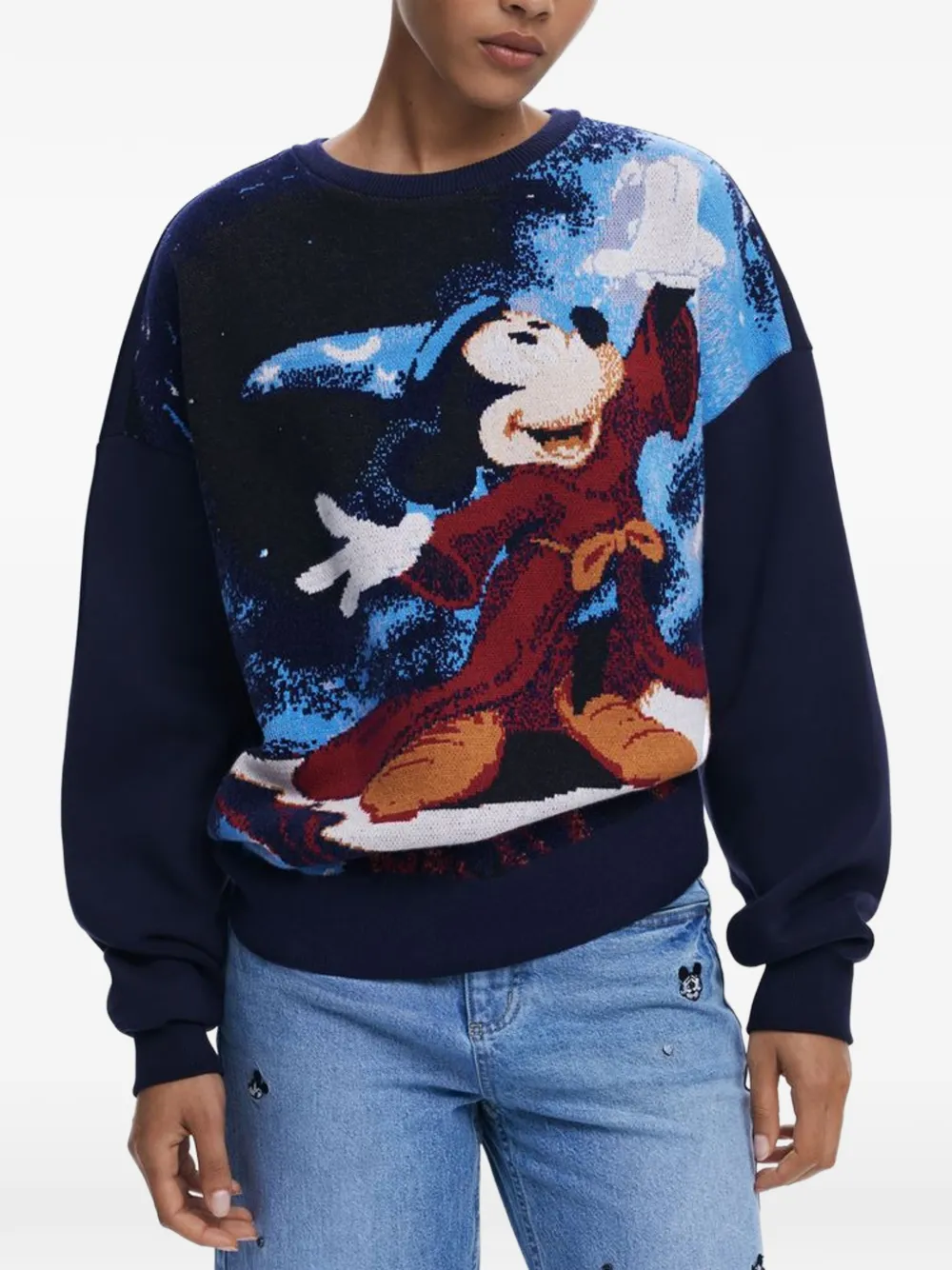 Desigual Mickey Mouse Intarsia-knit Sweater In Black