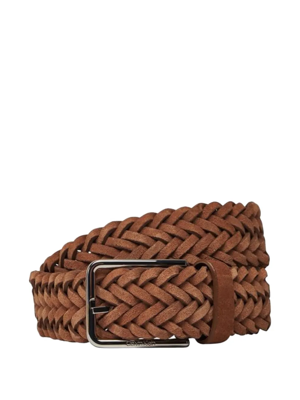 Calvin Klein Braided Leather Belt In Brown