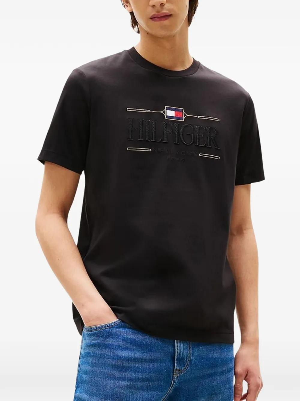Tommy Hilfiger logo-embroidered T-shirt - Nero