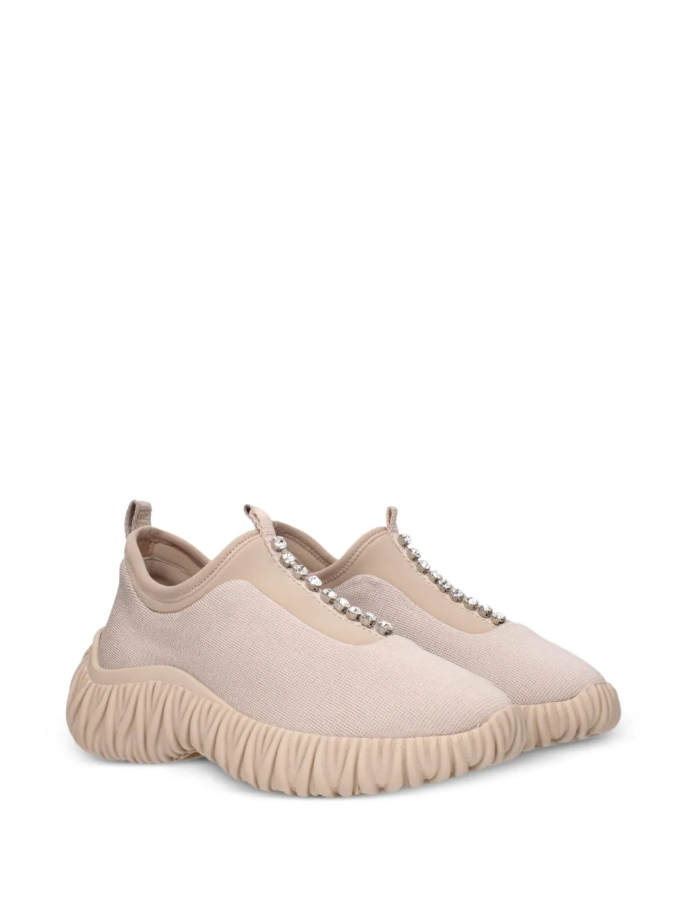 Miu rhinestone-embellished slip-on sneakers Beige