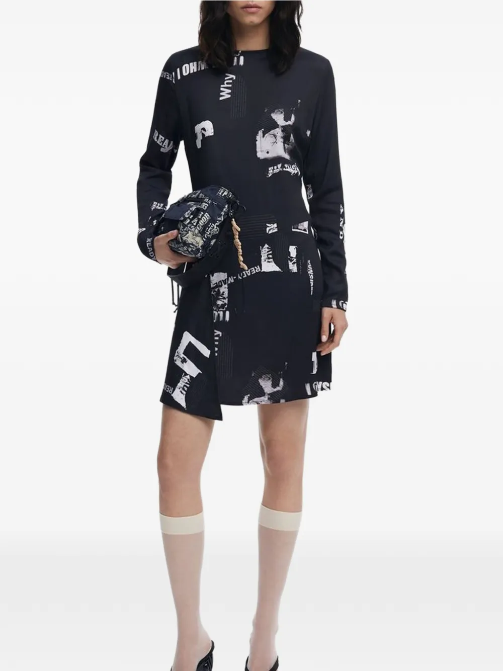 Desigual Mini-jurk met krantenprint Zwart