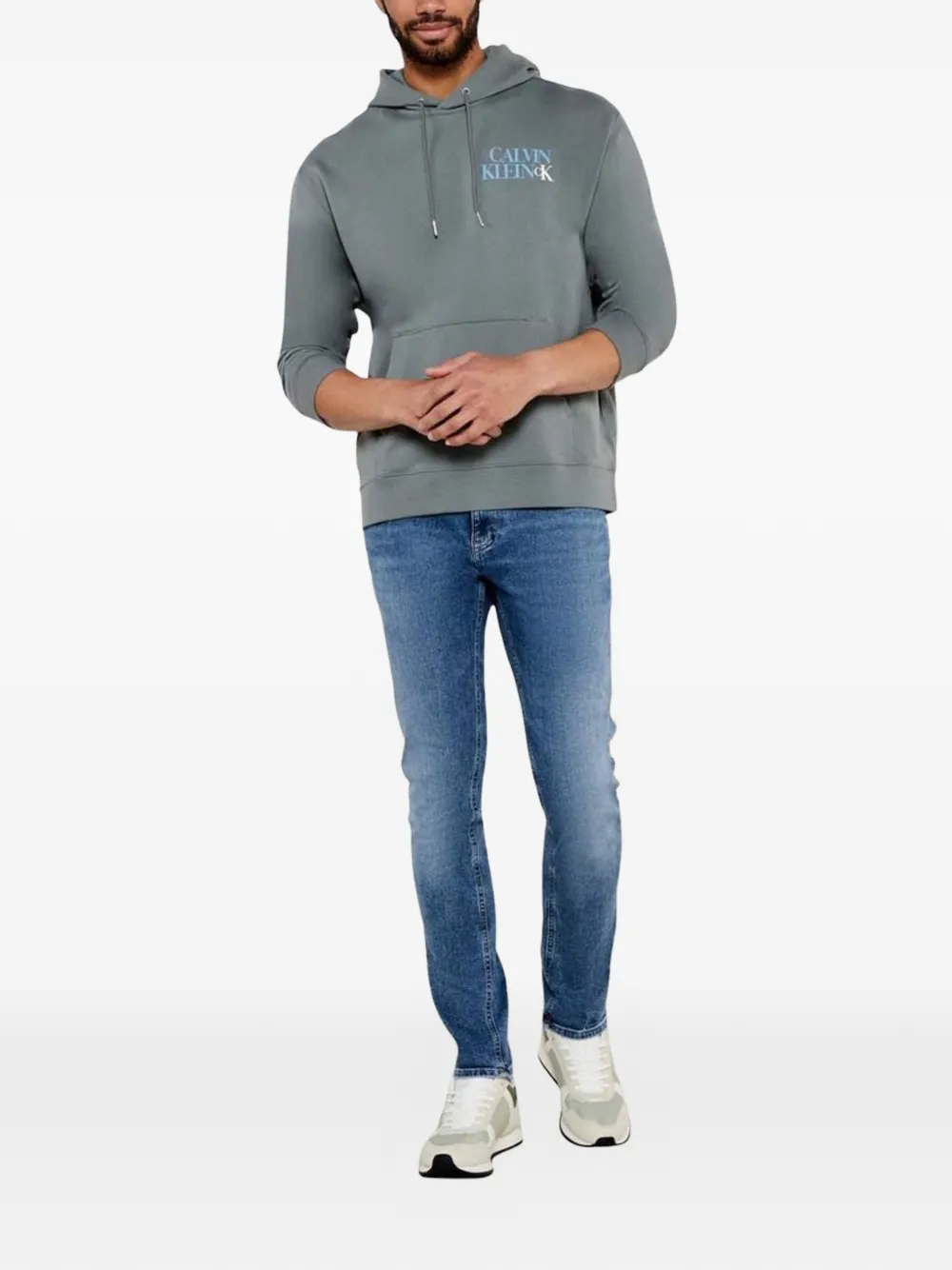 Calvin Klein Jeans Hoodie met logoprint en trekkoord Grijs
