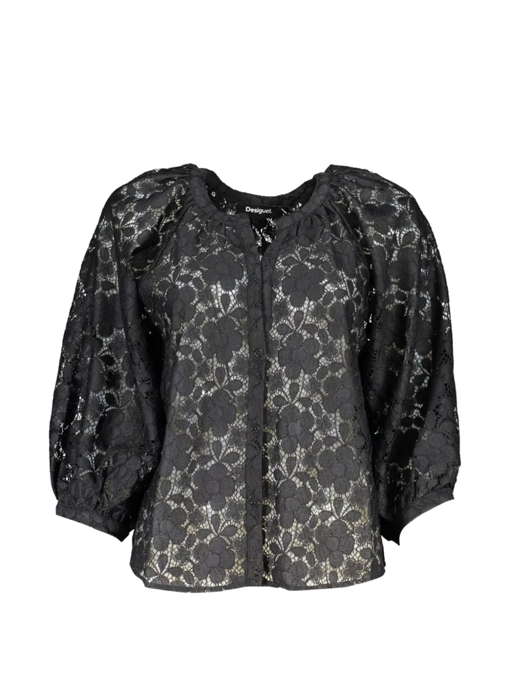 Desigual floral-lace puff-sleeve blouse - Nero