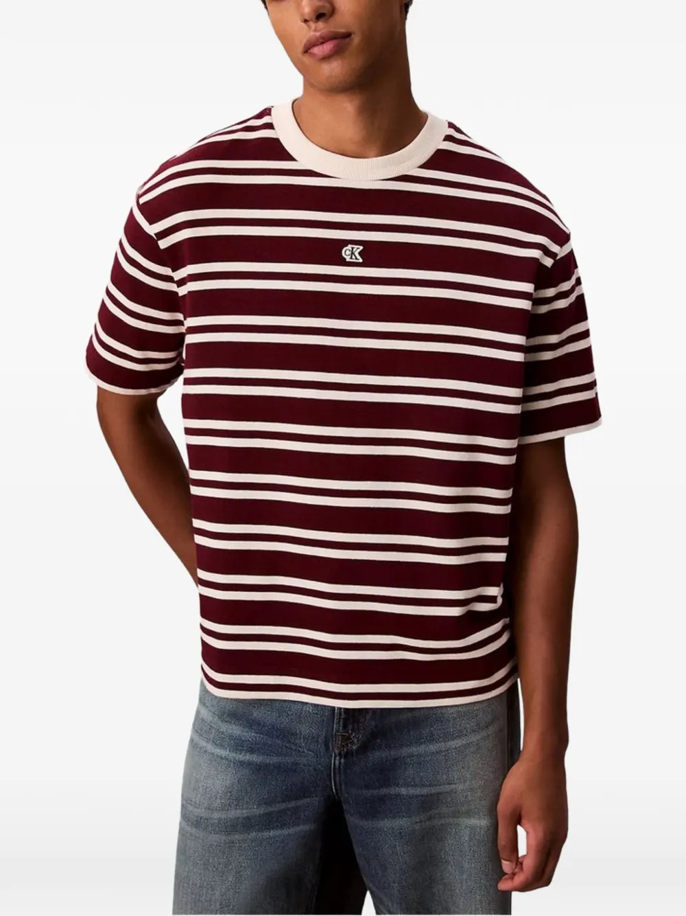 Calvin Klein Jeans striped logo-patch T-shirt - Rosso