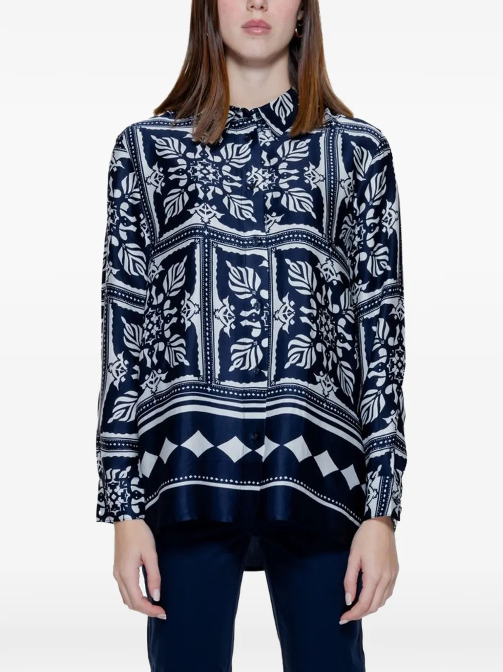 Street One floral-print silk shirt - Blu