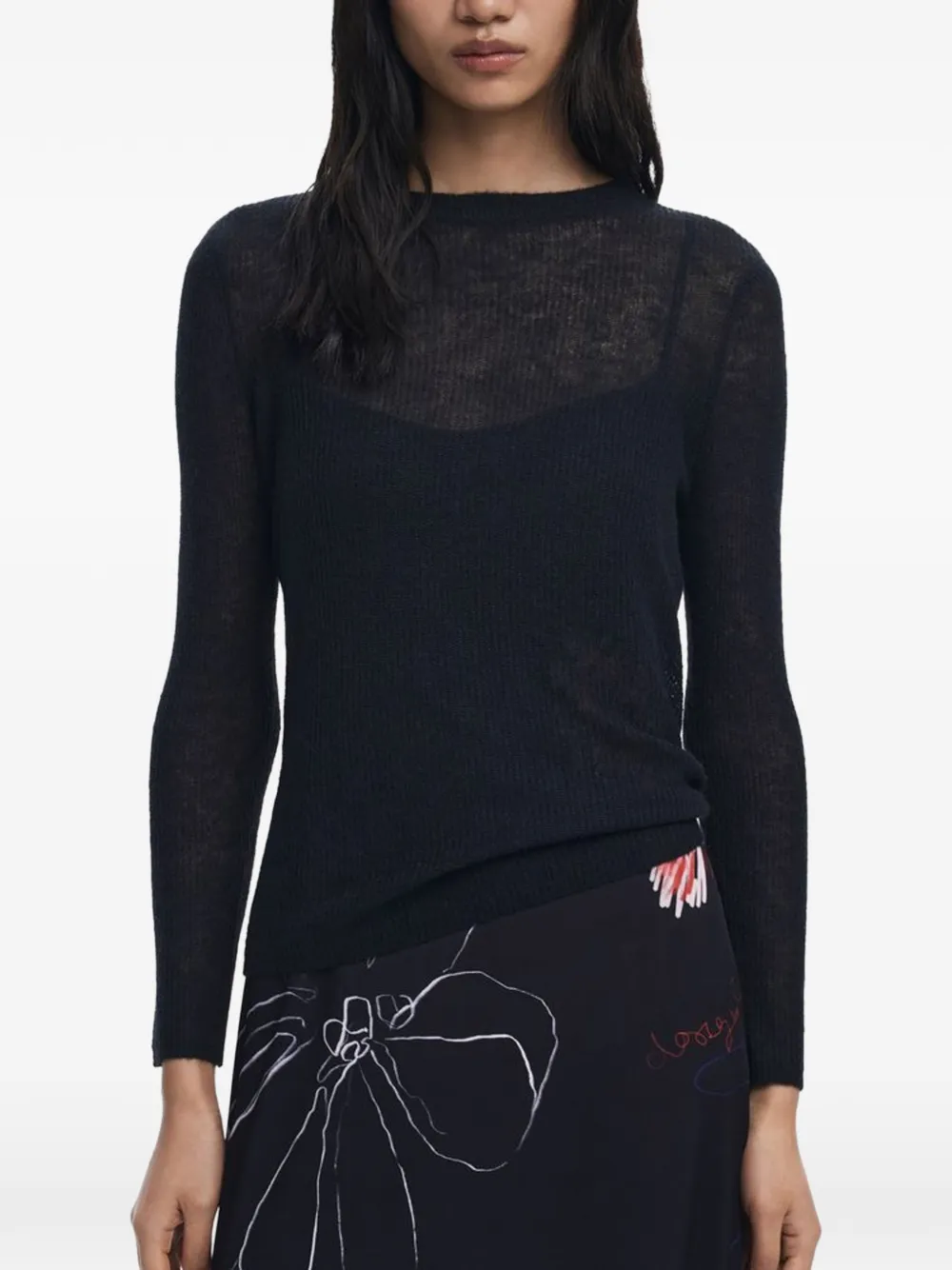 Desigual semi-sheer knit sweater dress (set of two) - Nero