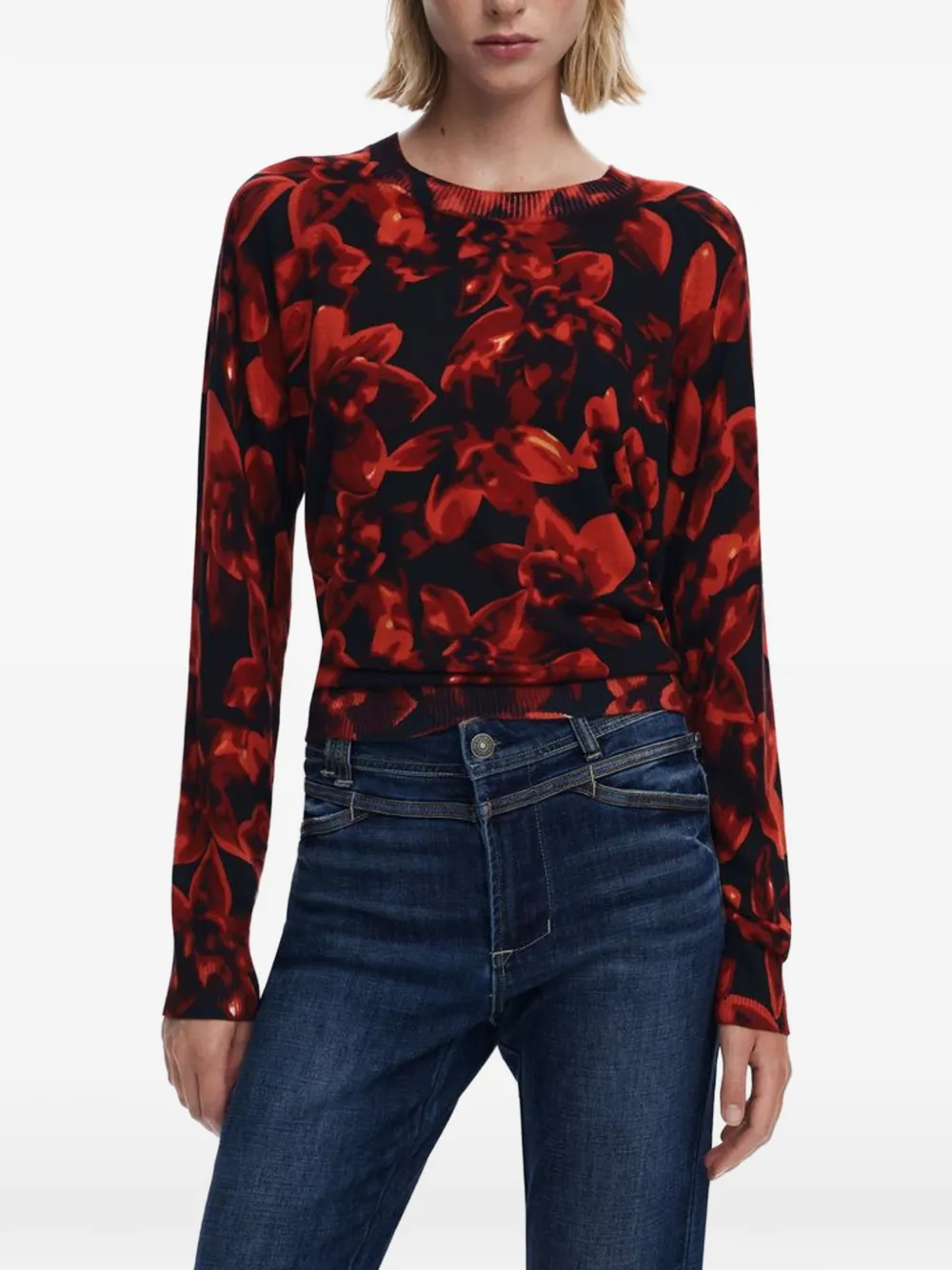 Desigual Floral-print Sweater In Red