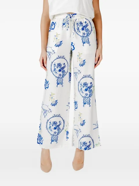 ICHI floral-print wide-leg trousers