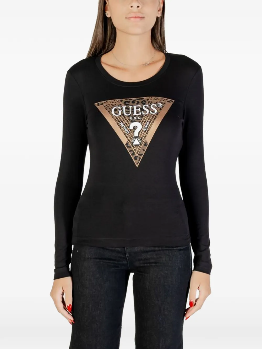GUESS USA leopard-print logo T-shirt - Nero