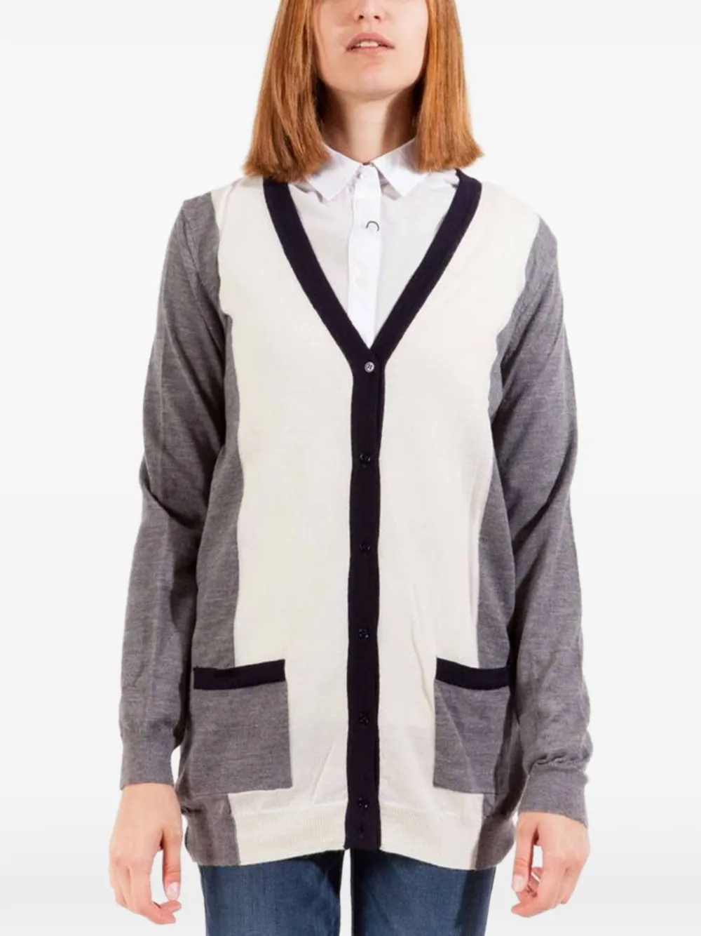 Gant colour-block wool cardigan - Grigio
