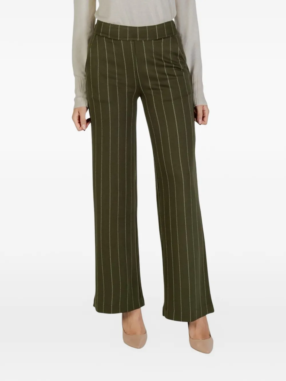 Ichi Pinstripe Wide-leg Trousers In Green
