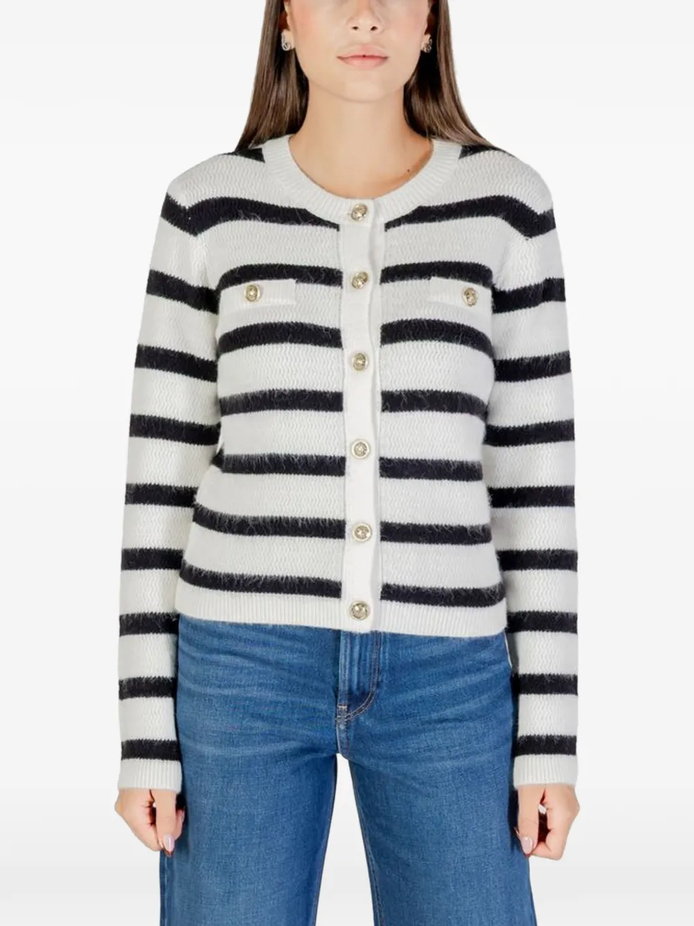 Morgan Striped Marabou-effect Cardigan In White