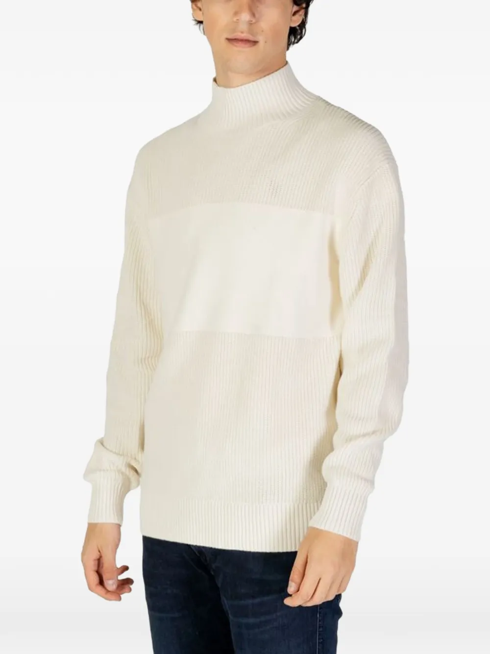 Calvin Klein Jeans Geribbelde trui met colourblocking Beige