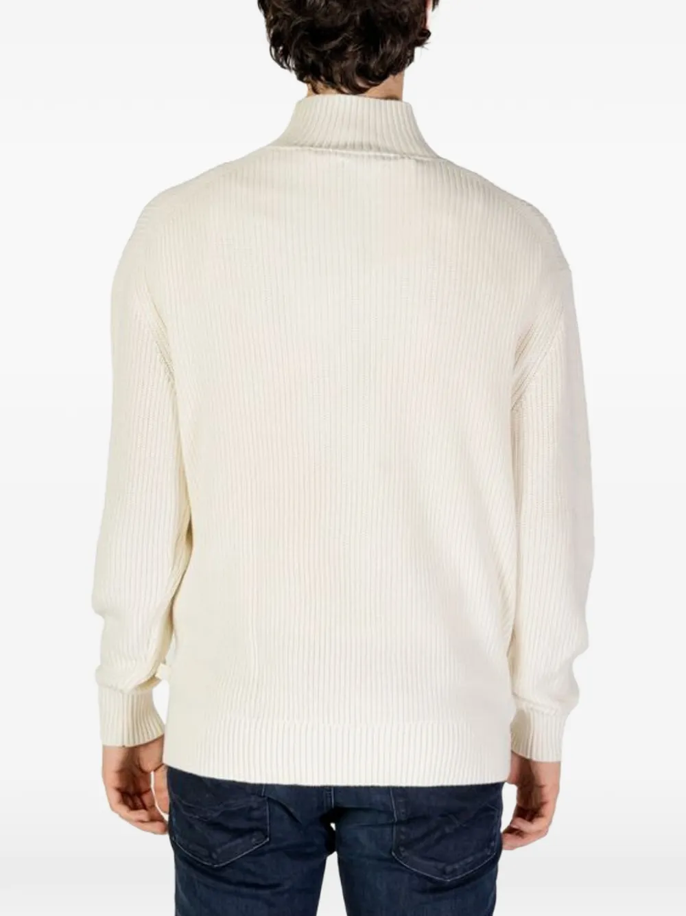 Calvin Klein Jeans Geribbelde trui met colourblocking Beige