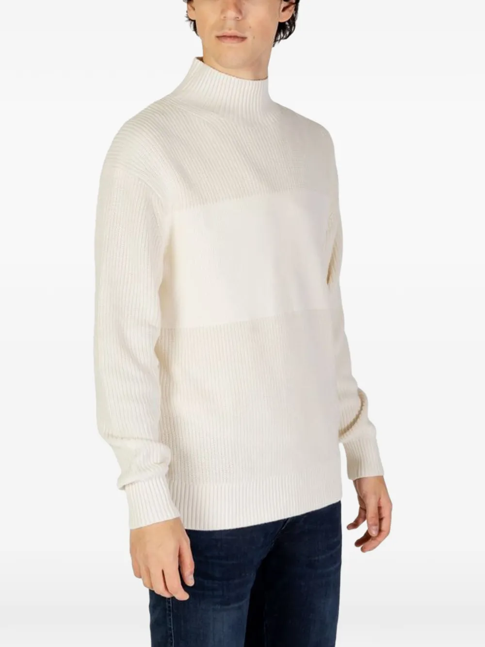 Calvin Klein Jeans Geribbelde trui met colourblocking Beige