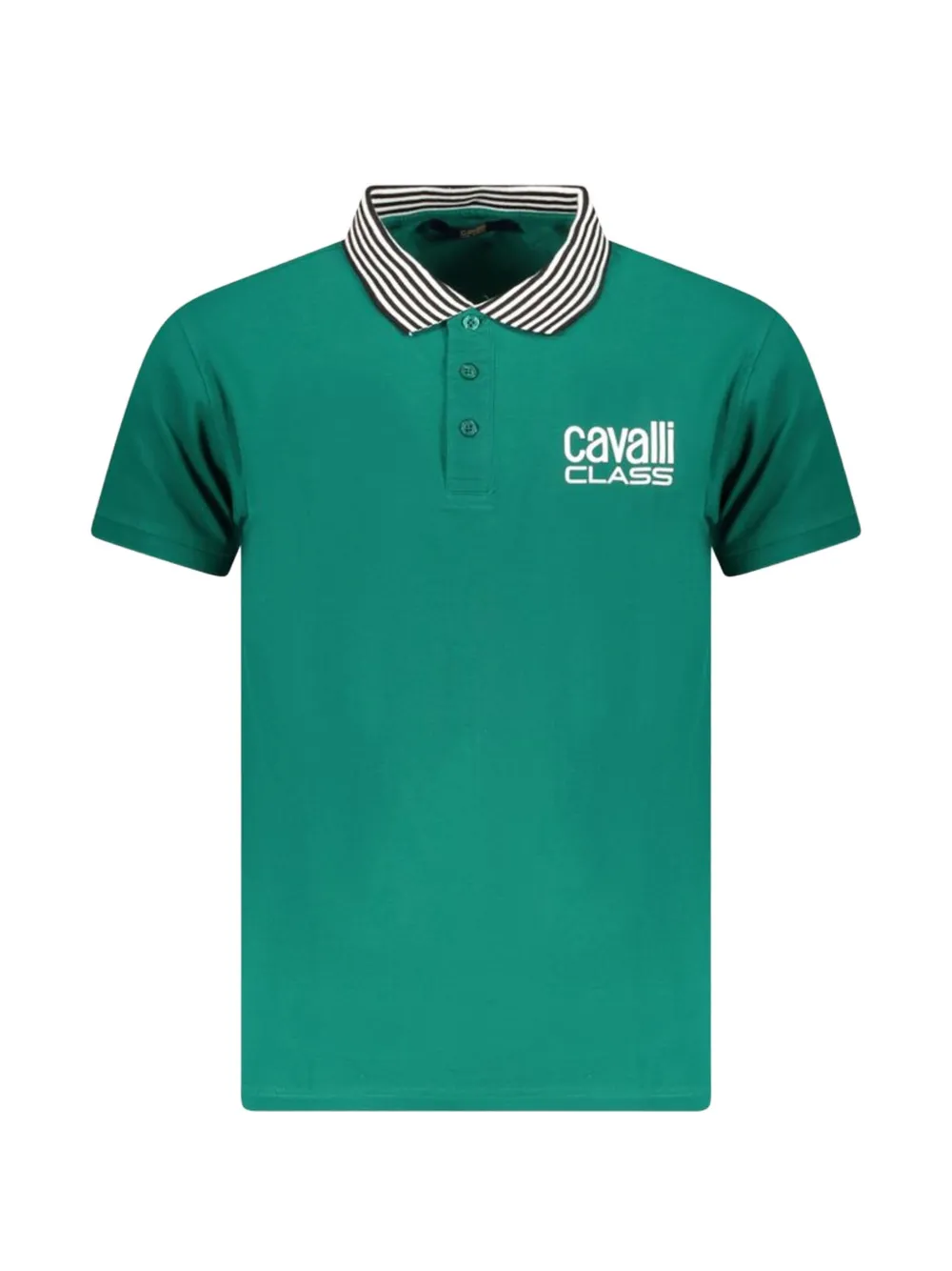 Cavalli Class striped-collar logo-print polo shirt