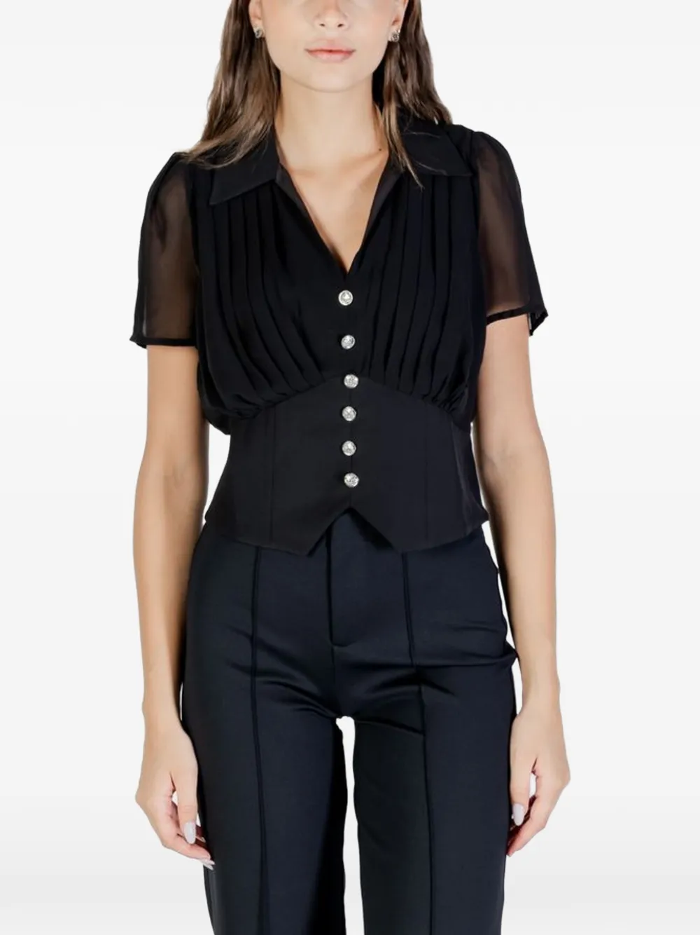 Morgan pleated semi-sheer shirt - Nero