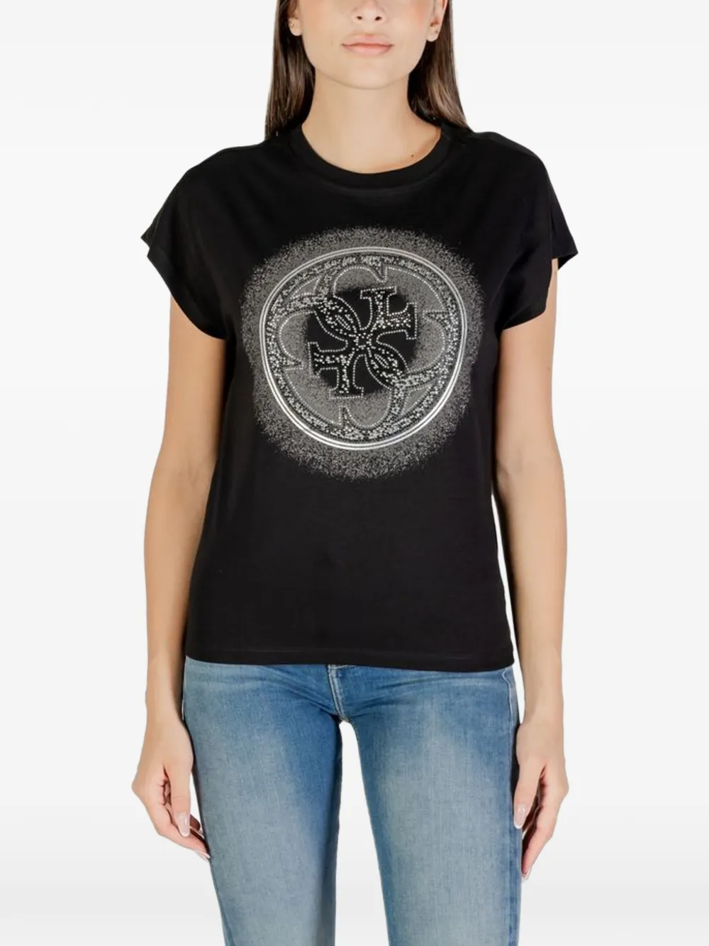 GUESS USA rhinestone-embellished logo T-shirt - Nero