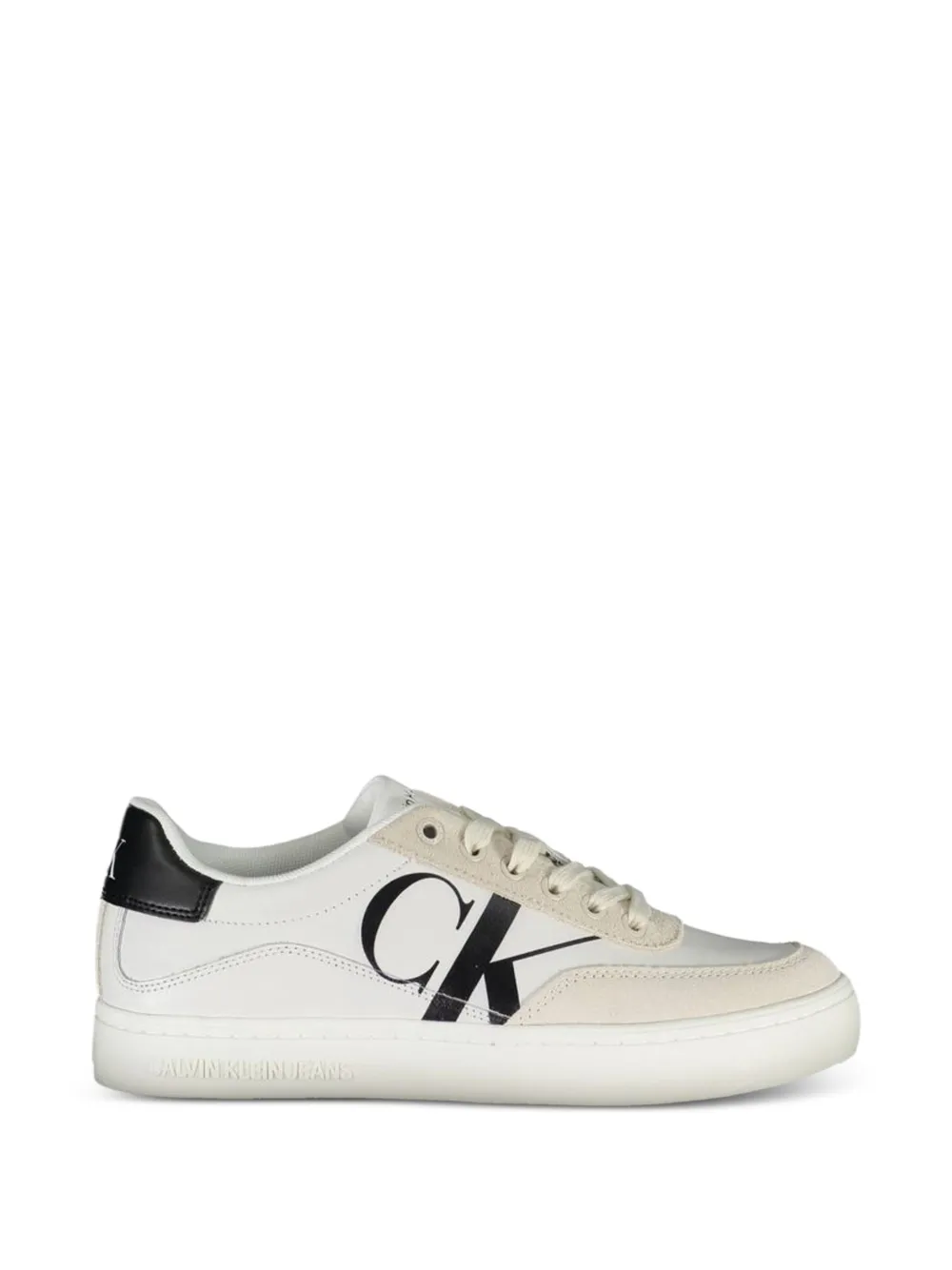 Calvin Klein monogram-print suede-panel sneakers - Weiß