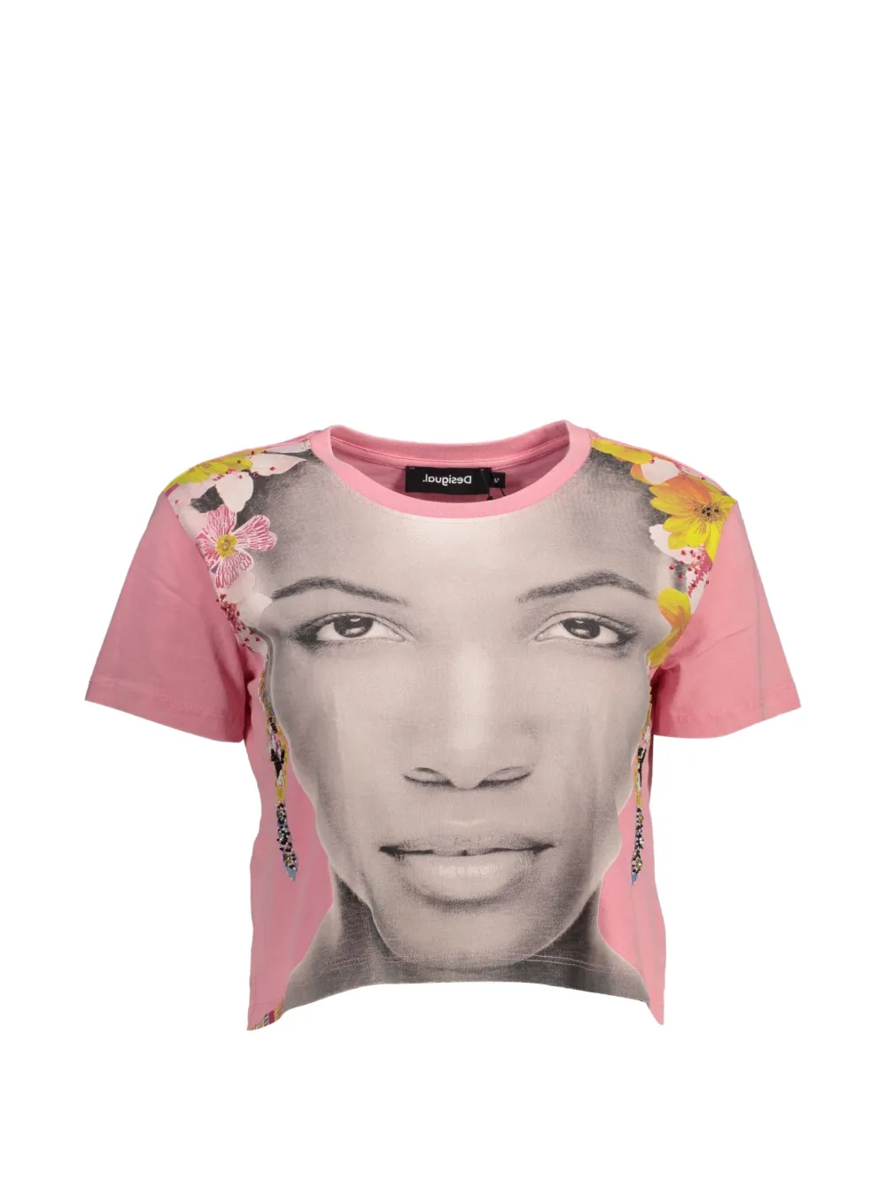 Desigual graphic-print cropped T-shirt - Rosa