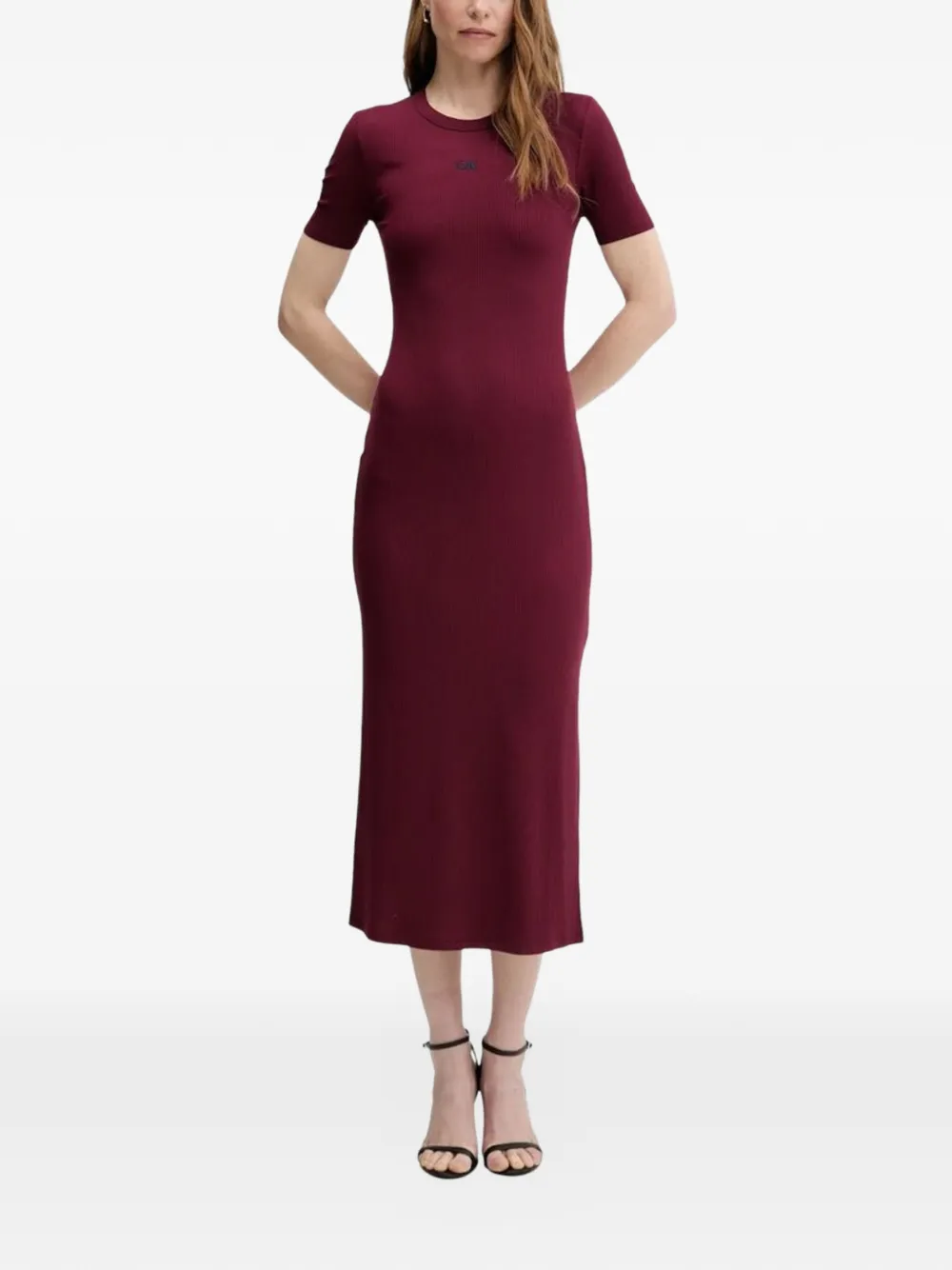 Calvin Klein Jeans ribbed logo-embroidered midi dress - Rosso