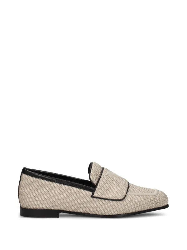 Max Mara Woven Leather-trim Loafers in Neutrals