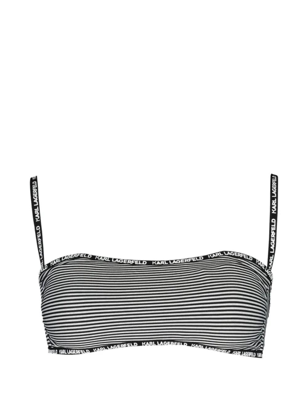 Karl Lagerfeld Gestreiftes Bikinioberteil mit Logo - Schwarz