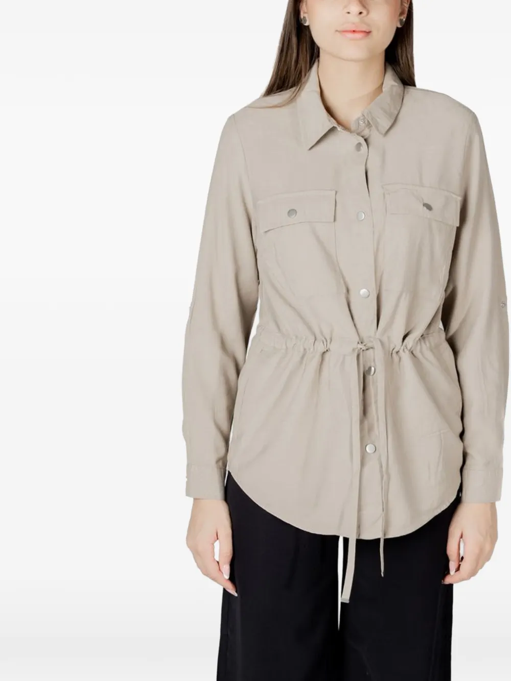 ONLY drawstring-waist button-front shirt - Toni neutri