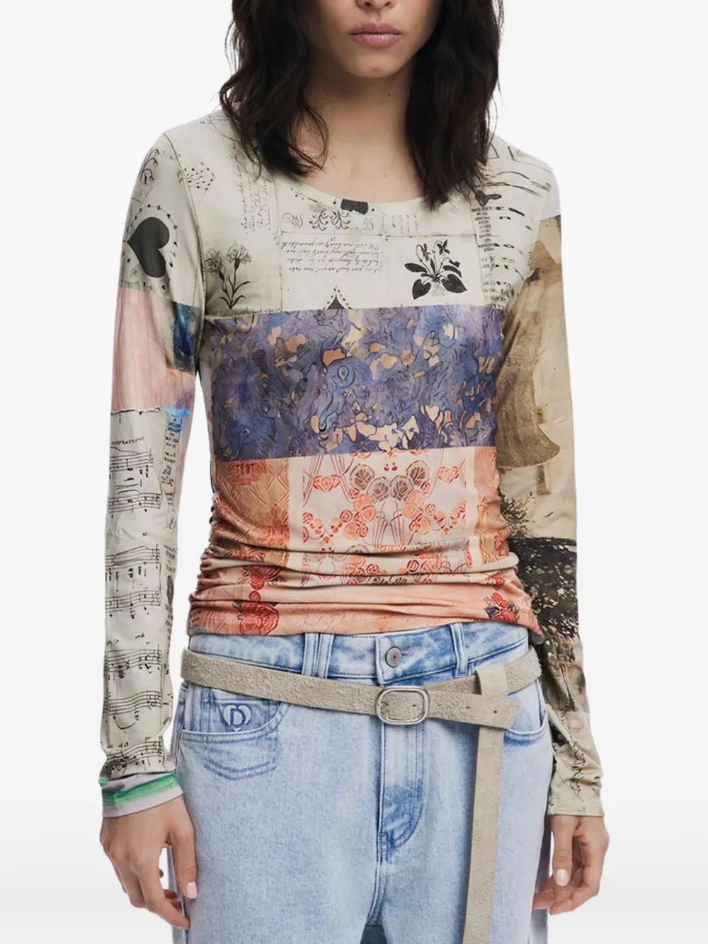 Desigual Collage Ruched long-sleeved T-shirt - Toni neutri