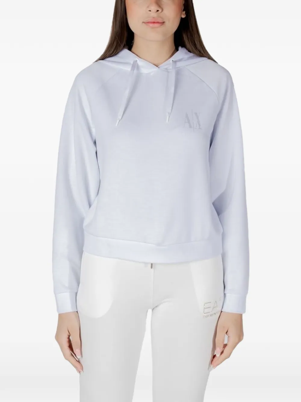 Armani Exchange logo-print raglan-sleeve hoodie - Bianco