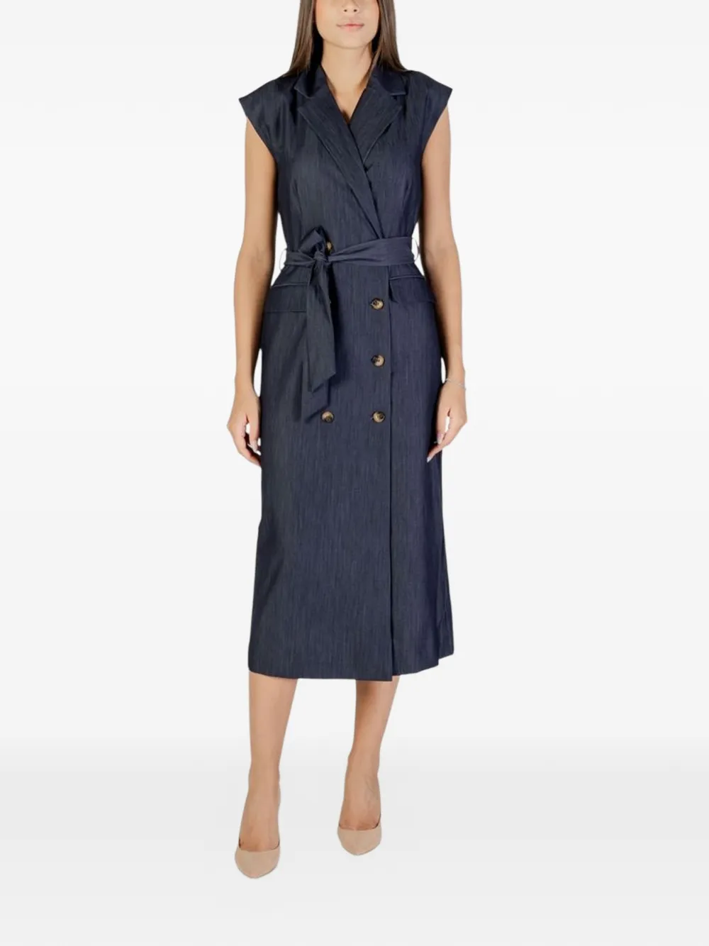 ICHI midi double-breasted belted dress