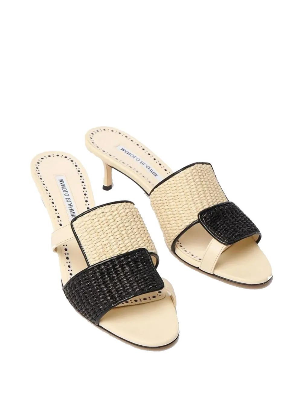 Manolo Blahnik Fabiolamu woven leather-trim sandals Beige