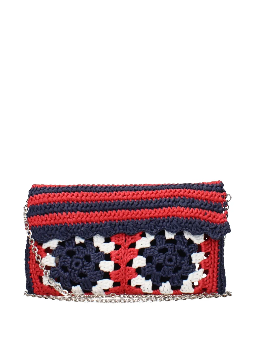 Miu Miu crochet-knit raffia clutch bag - Rosso