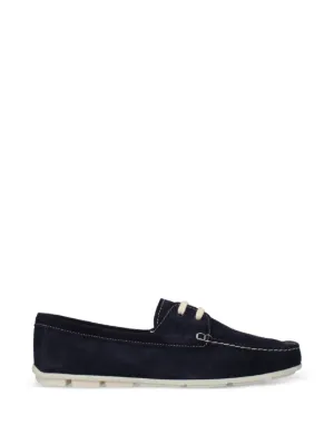 Prada triangle-logo Suede Loafers | Blue | FARFETCH