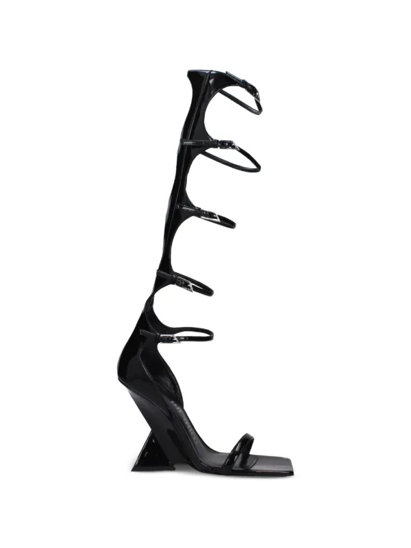 The Attico Patent-leather Buckle-strap Sandals in Black