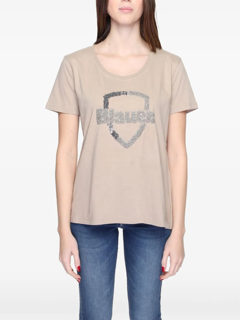 Blauer sequin-embellished logo T-shirt - Nude