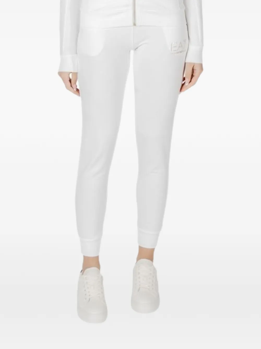 Ea7 Emporio Armani rhinestone-logo tracksuit - Bianco