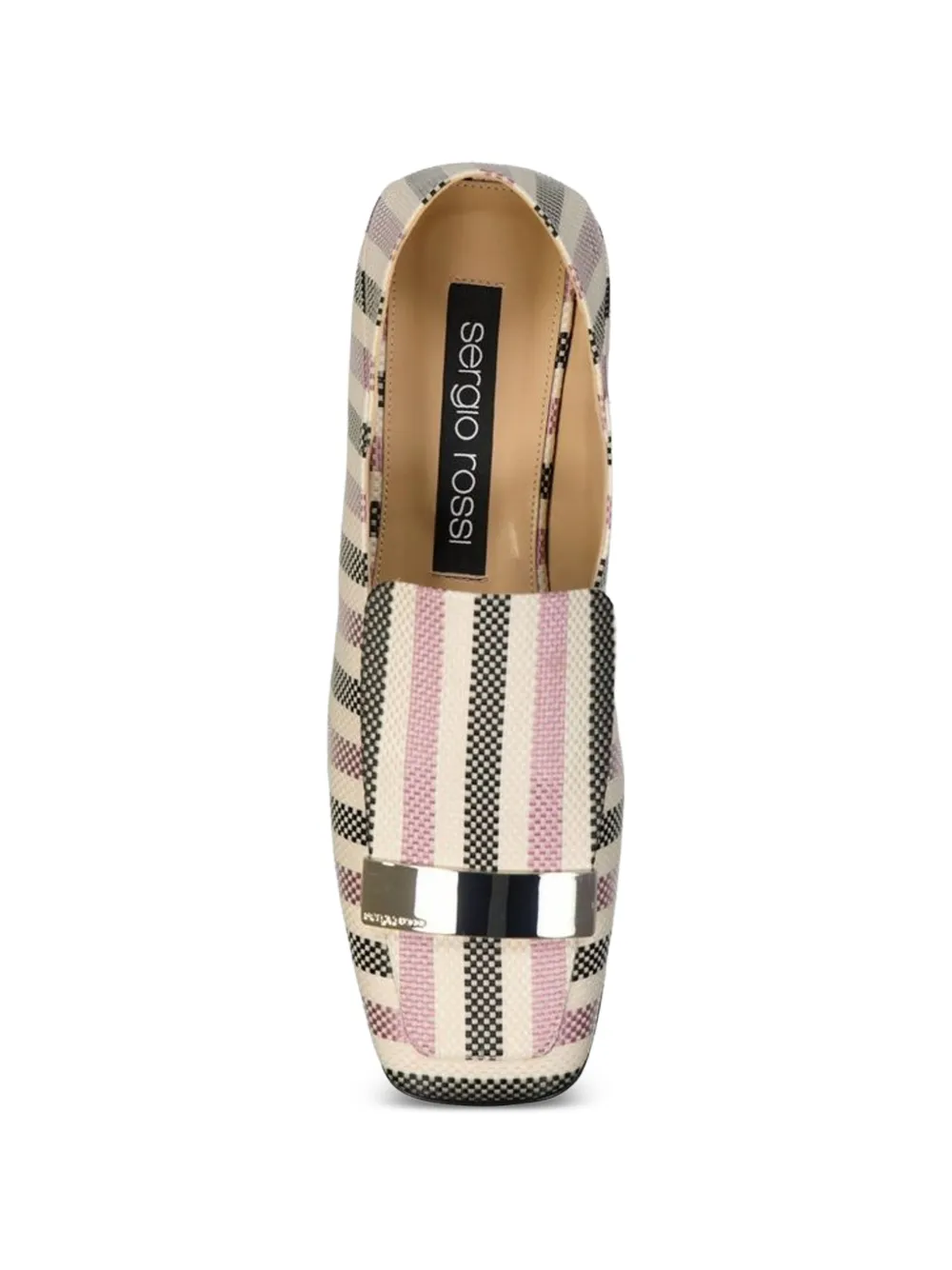 Sergio Rossi striped logo-plaque loafers Beige