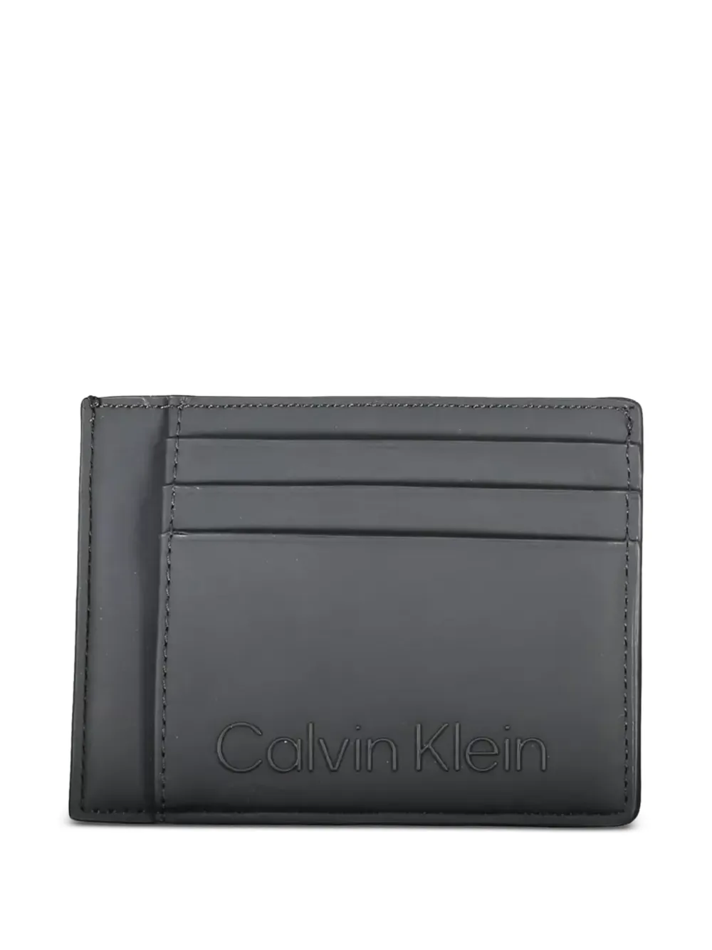 Calvin Klein logo-embossed leather card holder - Grau