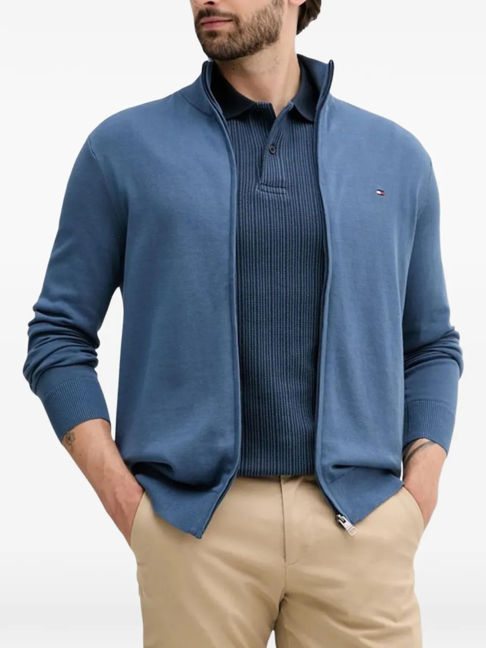 Tommy Hilfiger zip-up cotton cardigan - Blue