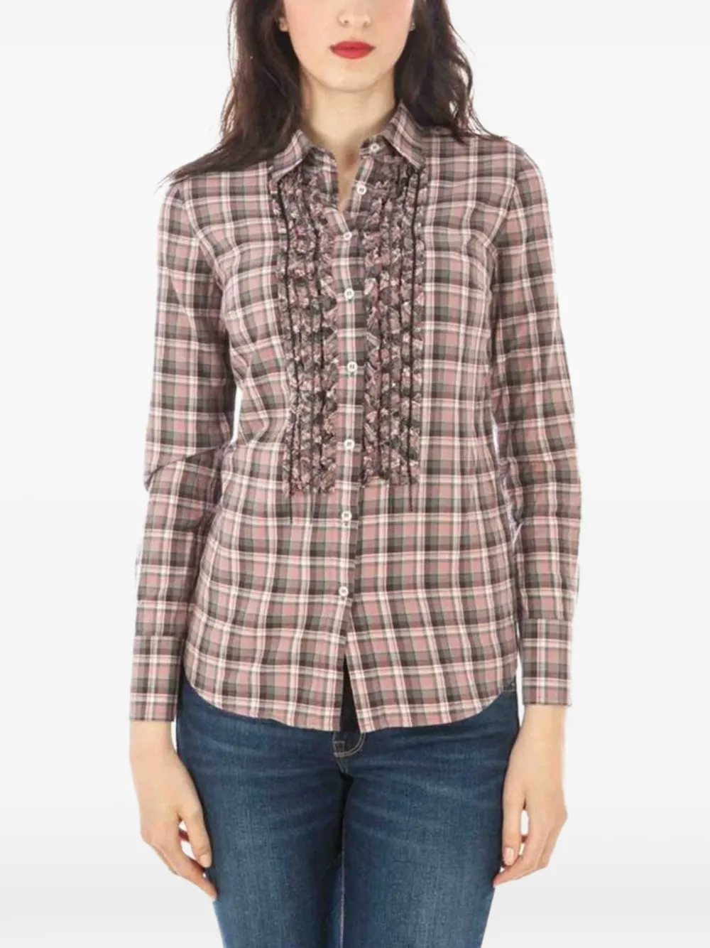 Fred Perry ruffle-detailed plaid shirt - Rosa