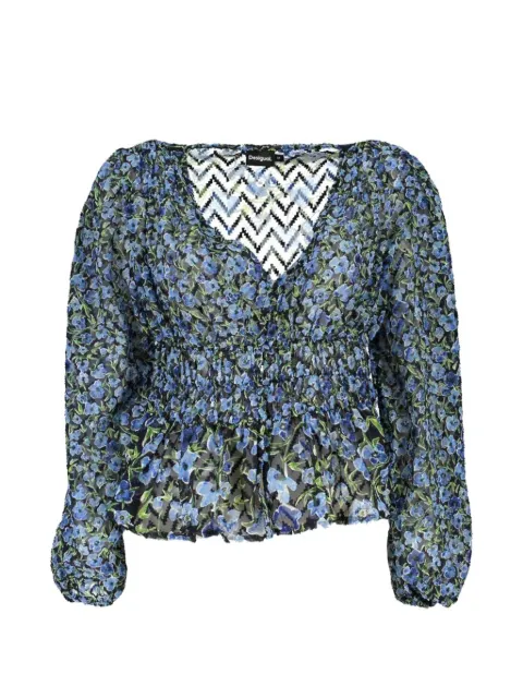 Desigual Plumeti floral-print smocked-waist blouse