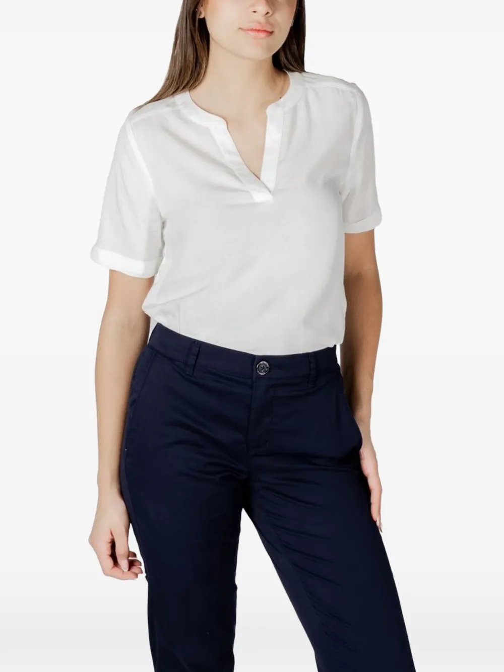 Street One T-shirt met V-hals Wit