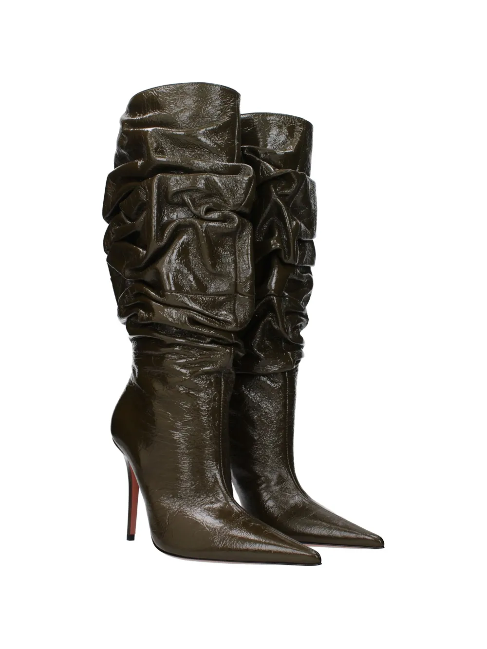 Amina Muaddi ruched patent-leather boots Groen