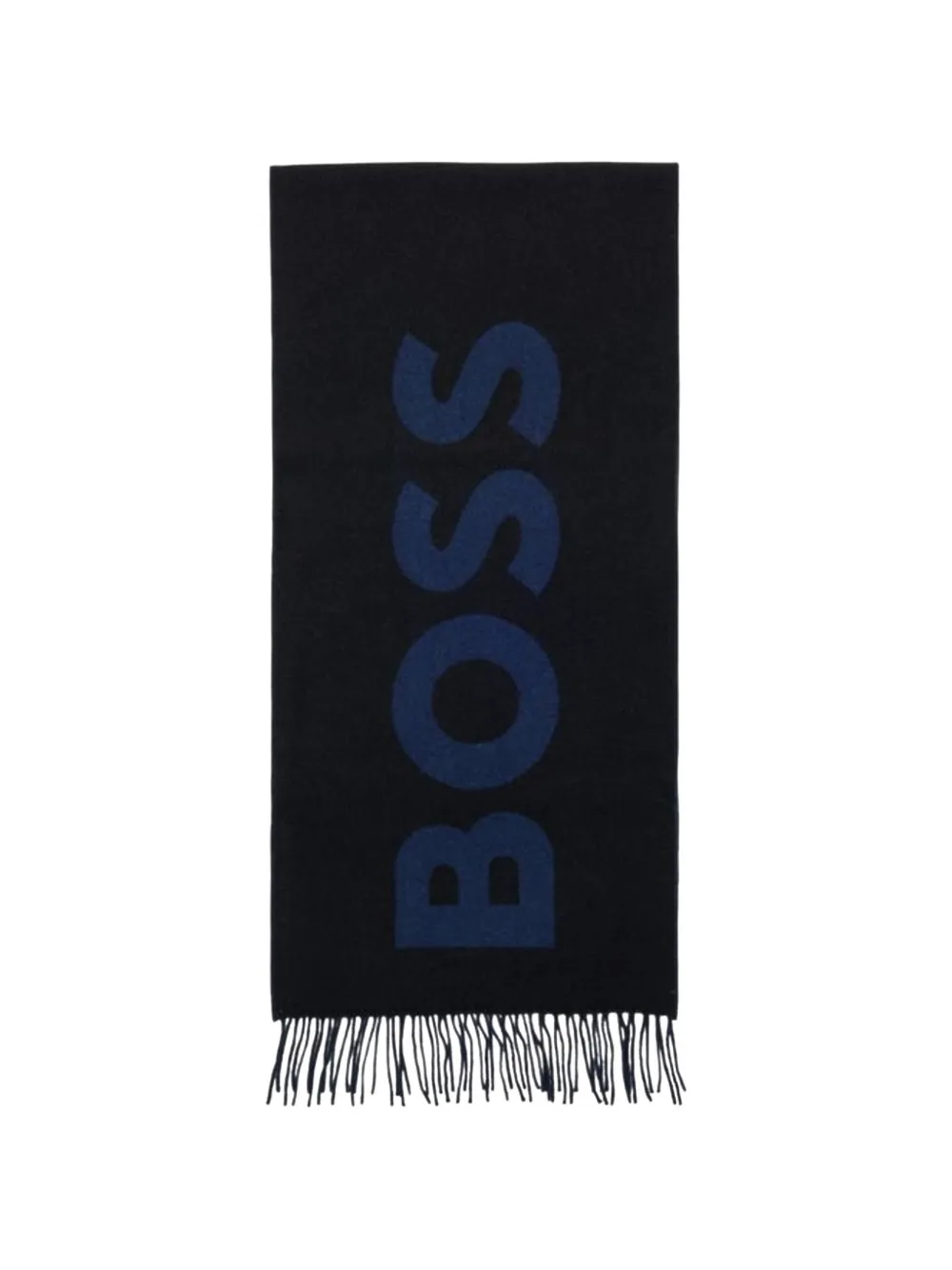 Hugo Boss Logo-intarsia Fringed Scarf In Black