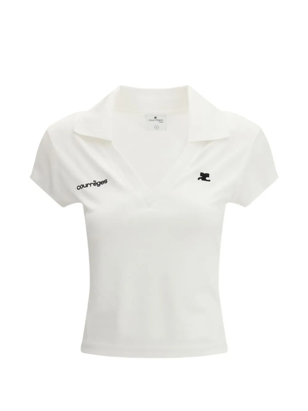 Courrèges Logo-print V-neck Polo T-shirt In White
